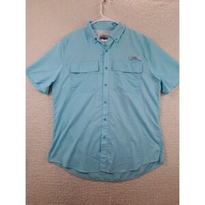 Ocean Coast Mens Fishing Shirt Size L Vented Aqua Blue Short Sleeve Pockets